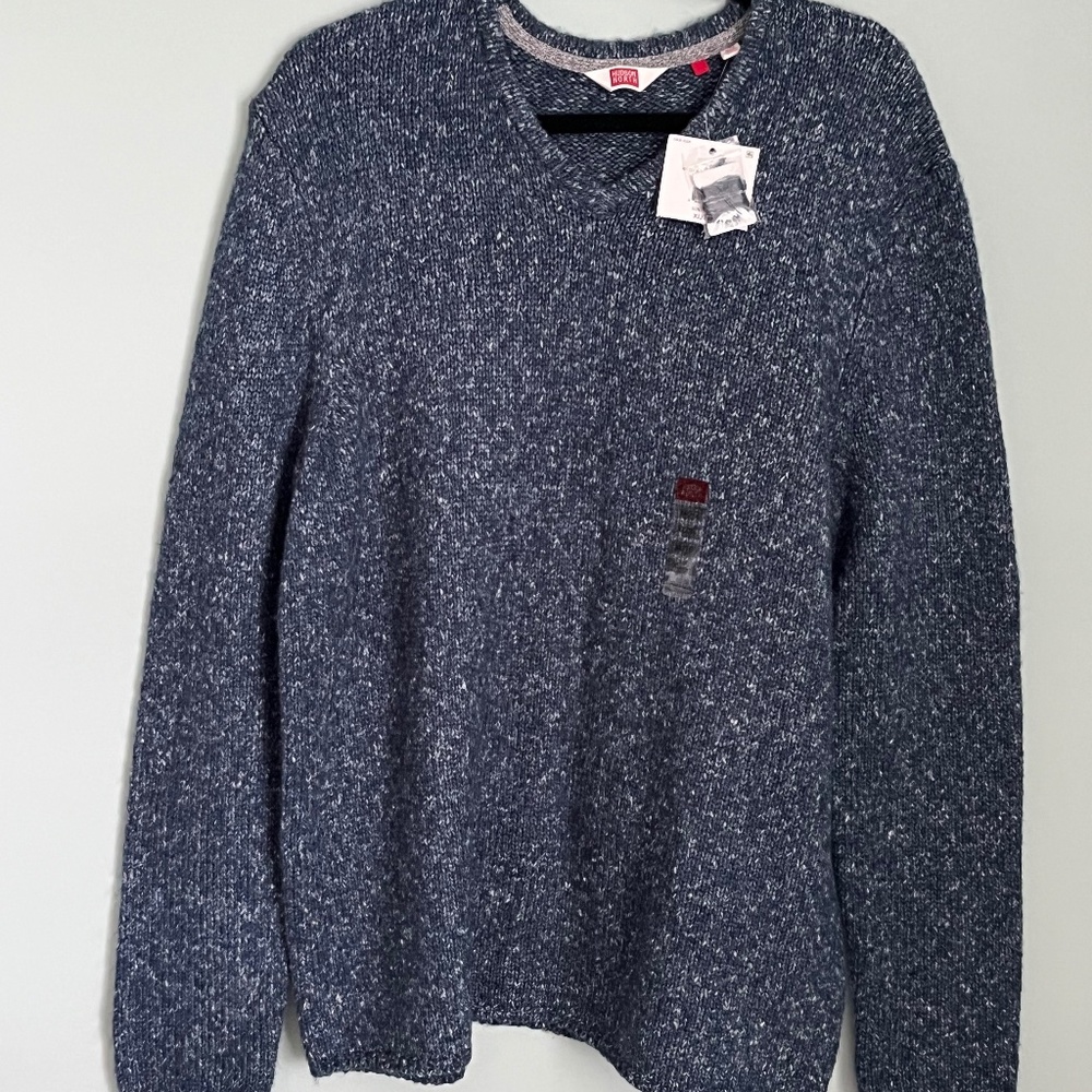 NWT Hudson North Coastal Blue V-neck Wool Blend Sweater XL